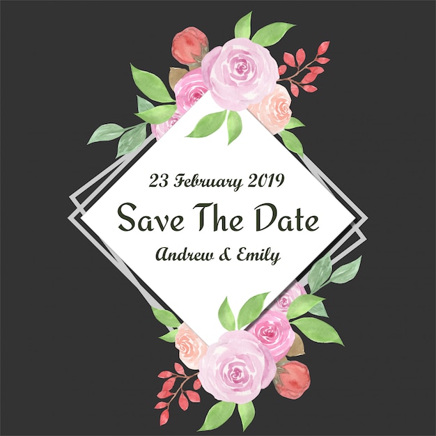 Save the date aquarel bloemenlijst met mooie rozen