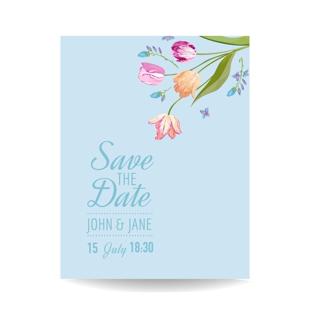 Save the date kaart met lente tulpen bloemen