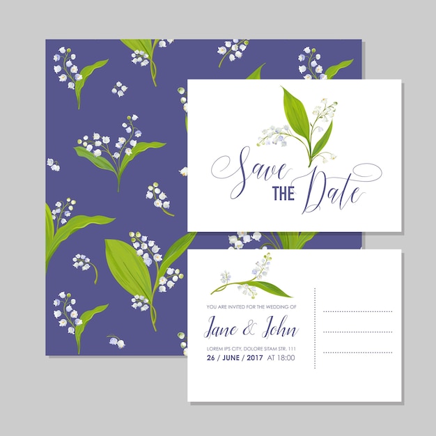 Save the date trouwkaarten set met blossom lily flowers