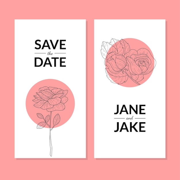 Vector save the date wedding invitation card template with rose flowers vector illustration web design