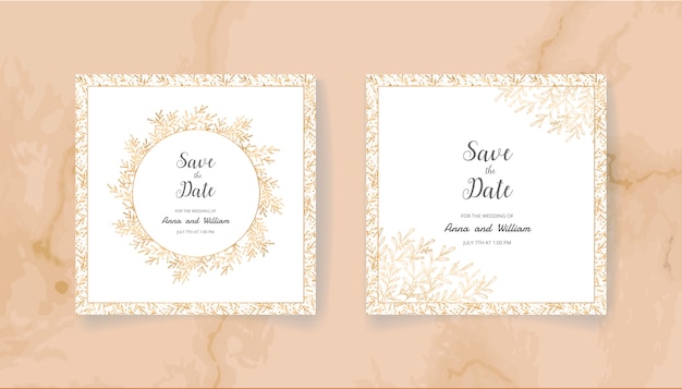 황금 잎과 가지로 날짜 결혼식 초대 카드를 저장