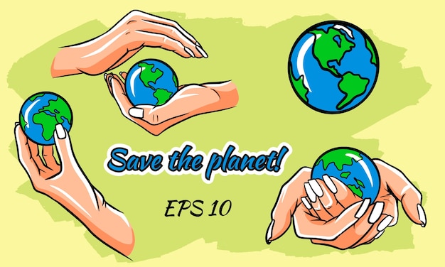 Спасите землю, защитите нашу планету, экологию, изменение климата, день земли в апреле, иллюстрация планеты