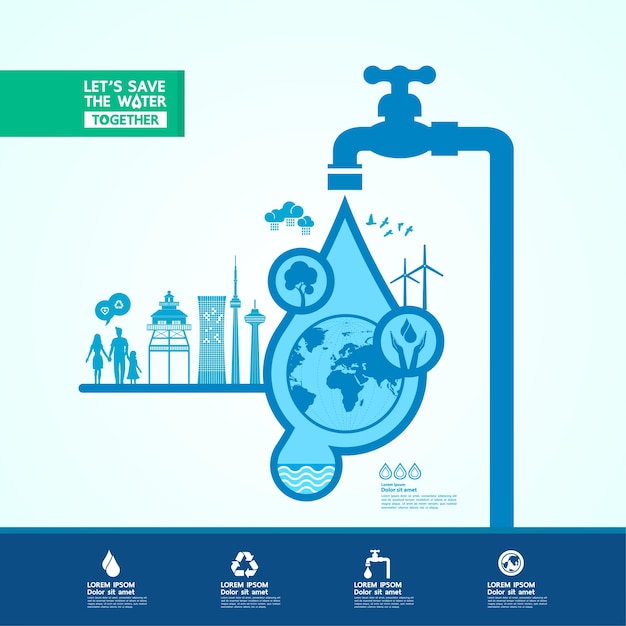 녹색 생태 세계 일러스트레이션을 위해 물 절약