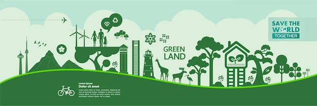 Спасти мир вместе зеленая экология иллюстрации.