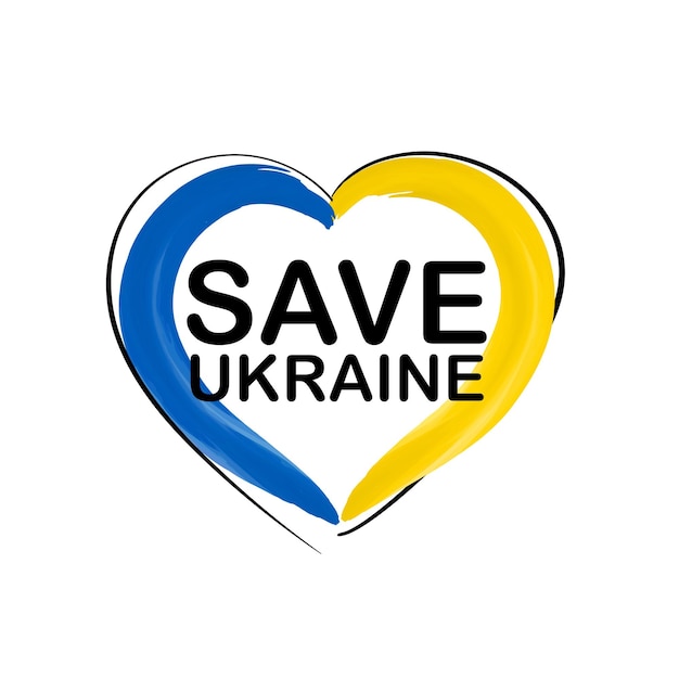 Save Ukraine flat art on white background Ukraine flag love shape praying concept.