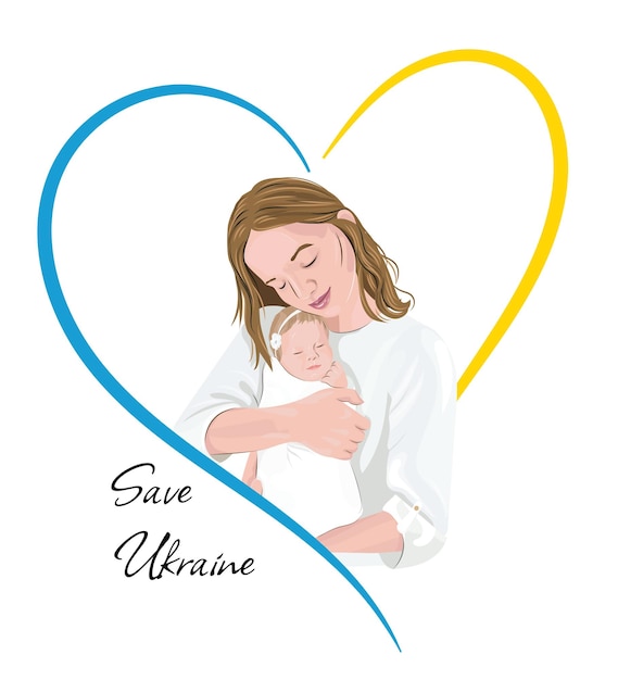 Спасти Украину Мать с ребенком на руках Война в Украине Украинские беженцы