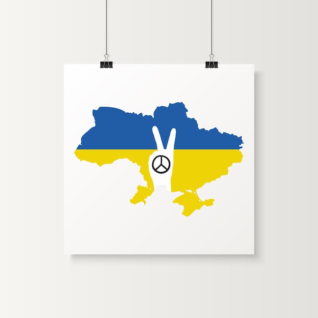 Save Ukraine Peace Sign Hand Gesture with Ukranian Map and Flag Symbol of Support Ukraine No War Vector Illustration Slogan Call for Peace in Ukraine Stop War Tshirt Plackard Print