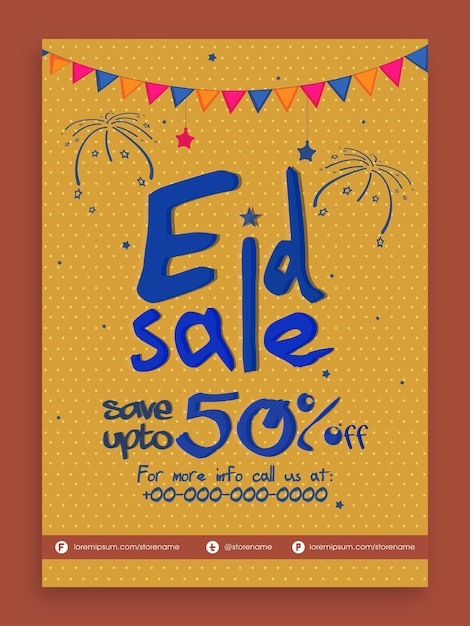 Vector save up to 50 sale on islamic festival of eid template or flyer design in yellow color