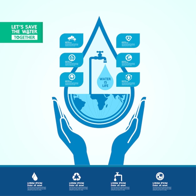 Vector save the water for green ecology world banner