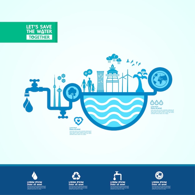 Vector save the water for green ecology world illustration