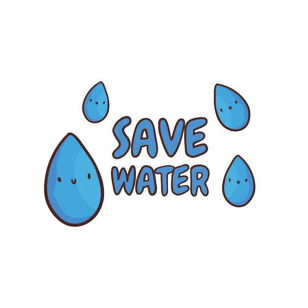 Risparmia acqua scritta con gocce di pioggia illustrazione vettoriale disegnata a mano design per la campagna del giorno della terra