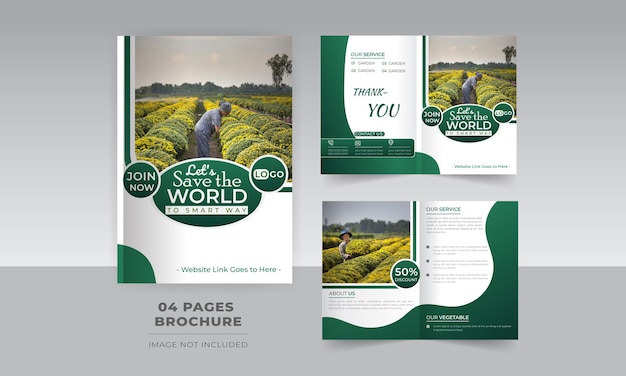 Vector save the world nature environment gardening services bifold brochure design template