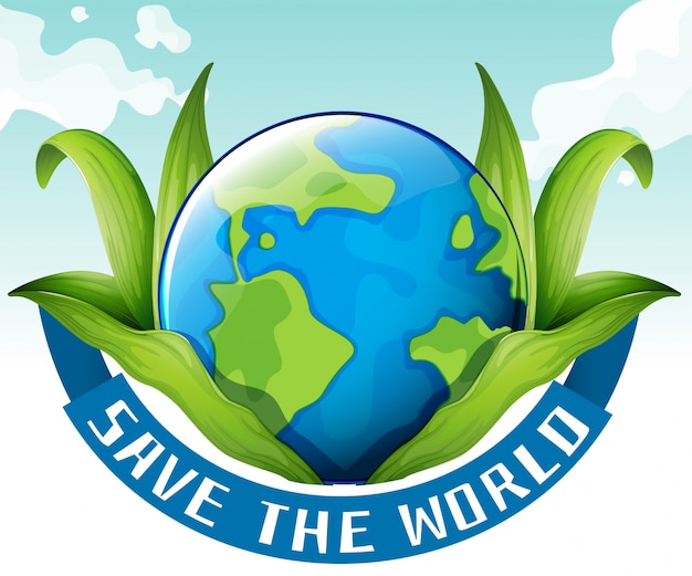 Save the world theme with earth and leaves