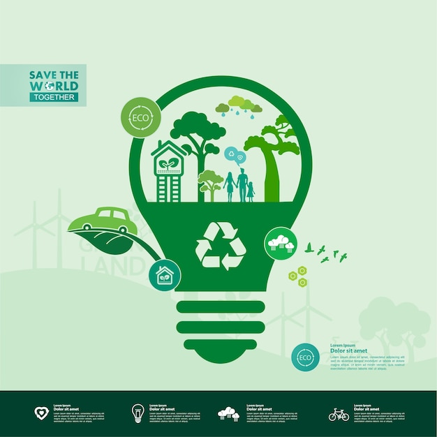 save the world together. green ecology  illustration.