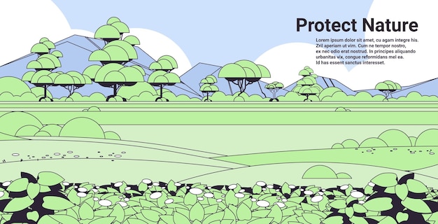 Salva il mondo con lo sfondo del paesaggio del concetto di conservazione dell'ambiente ecologico