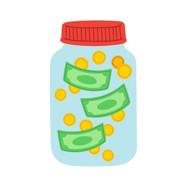 Saving dollar coin in jar. Concept vector. Flat design style vector. Saving money jar. Money Jar.