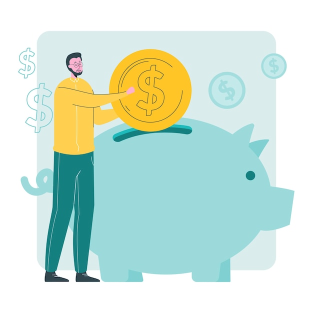 Vector saving money concept cartoon illustration