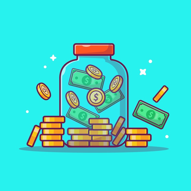 Vector saving money  icon . money jar and stack of coins, business icon  isolated