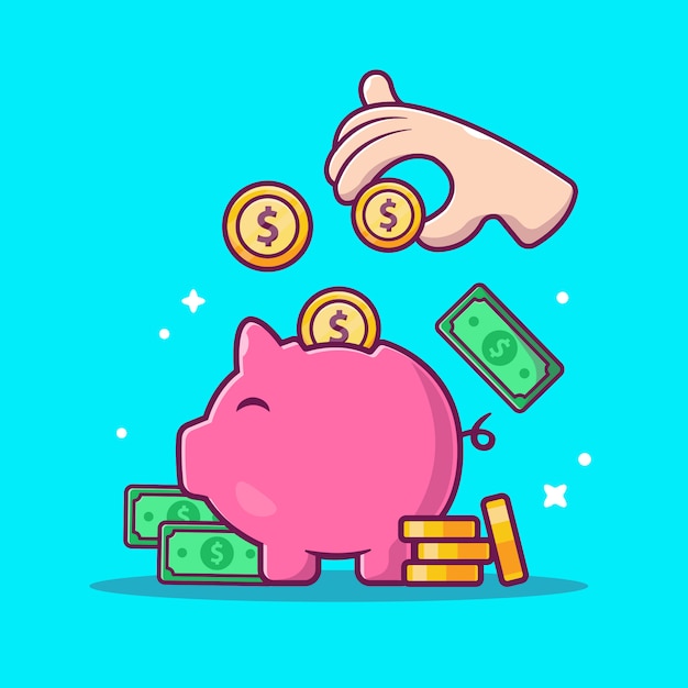 Vector saving money  icon . piggy, money and stack of coins, business icon  isolated
