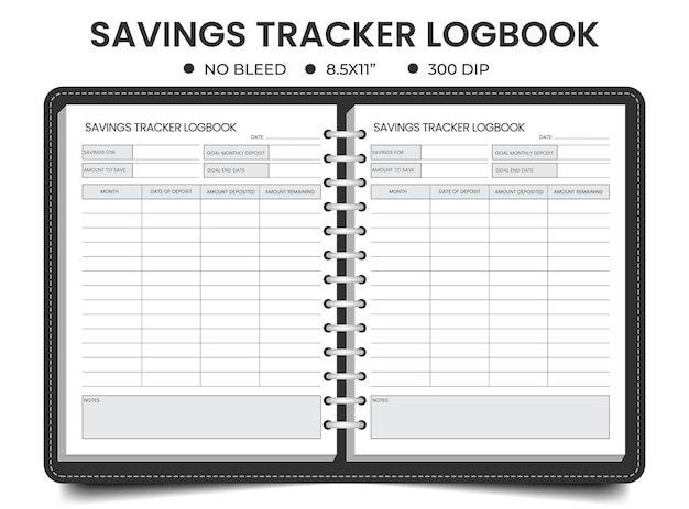 Vettore diario di bordo del tracker di risparmio o pianificatore di notebook