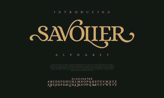 Savolier премиум-класса, роскошные элегантные буквы алфавита и цифры. Элегантная свадебная типография, классика.
