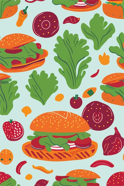 Savory burger masterpiece vector pattern of ingredients