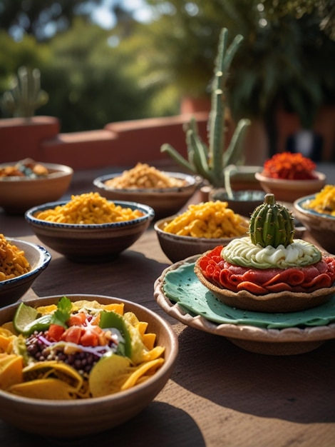 Savory Mexican food composition Top view delicious Mexican food Mexican Cousin