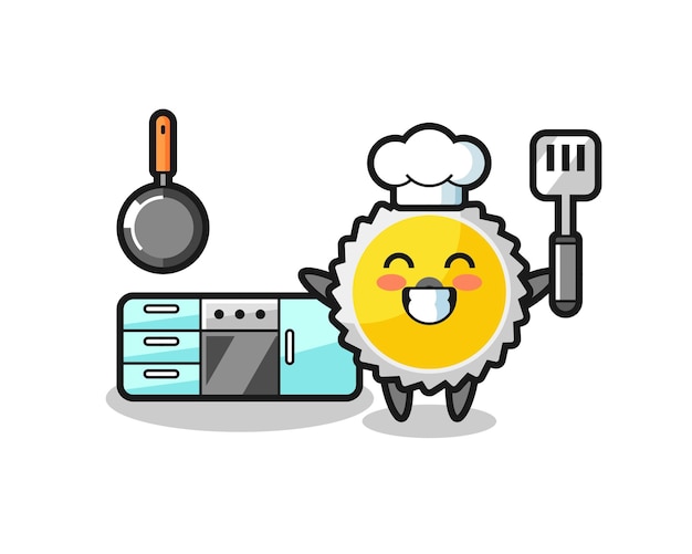 Saw blade character illustration as a chef is cooking