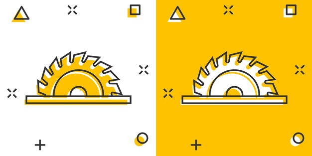コミック スタイルの鋸刃アイコン分離白地円形機械漫画ベクトル イラスト ロータリー ディスク スプラッシュ効果ビジネス コンセプト