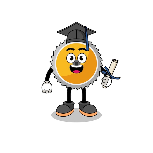 Vector saw blade mascot with graduation pose