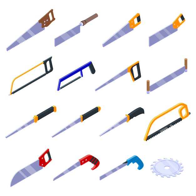 Vector saw icons set, isometric style