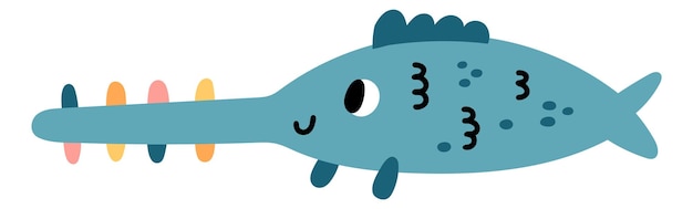 Sawfish character Cute smiling fish Underwater animal