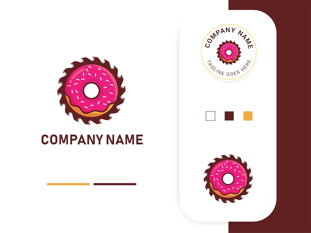 Sawmill blade donut illustration logo design template with sticker