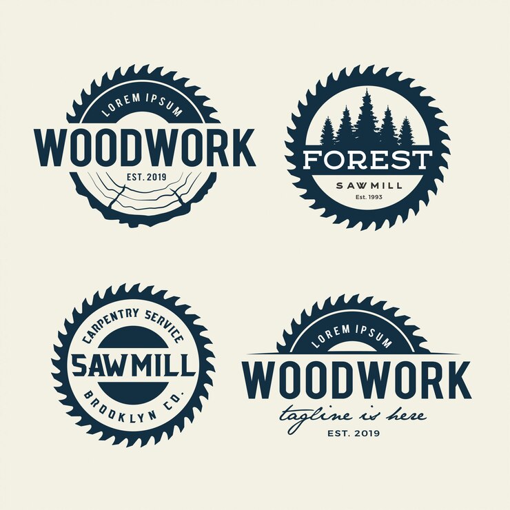Vector sawmill emblem logo isolated on white 