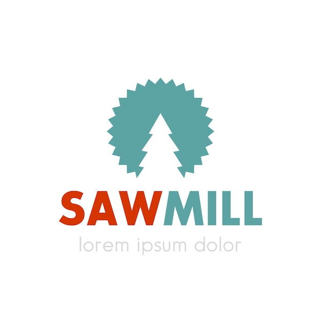 Sawmill logo design, circular saw and tree outline, vector illustration