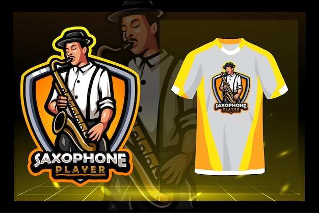 Vector saxophone player mascot esport logo design