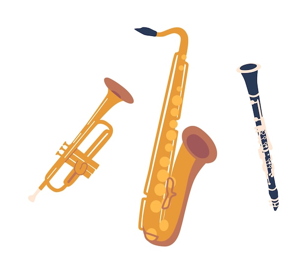 Vector saxophone trumpet and clarinet are some of the iconic musical jazz instruments that bring rhythm harmony and soul