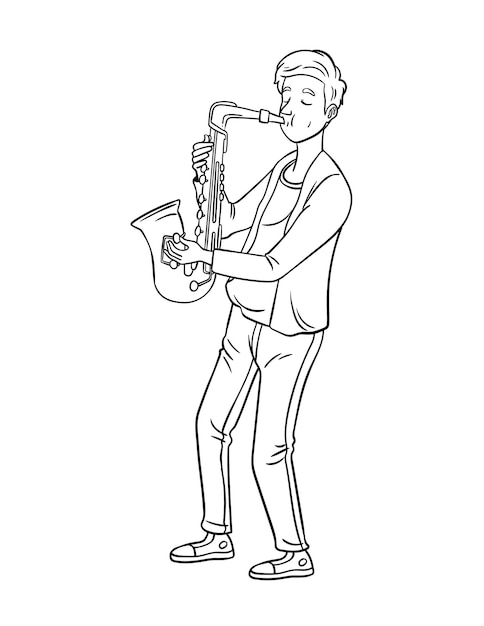 Saxophonist Isolated Coloring Page for Kids