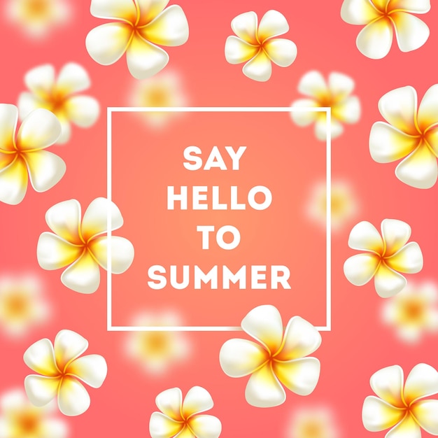 Say hello to summer background with tropical flowers