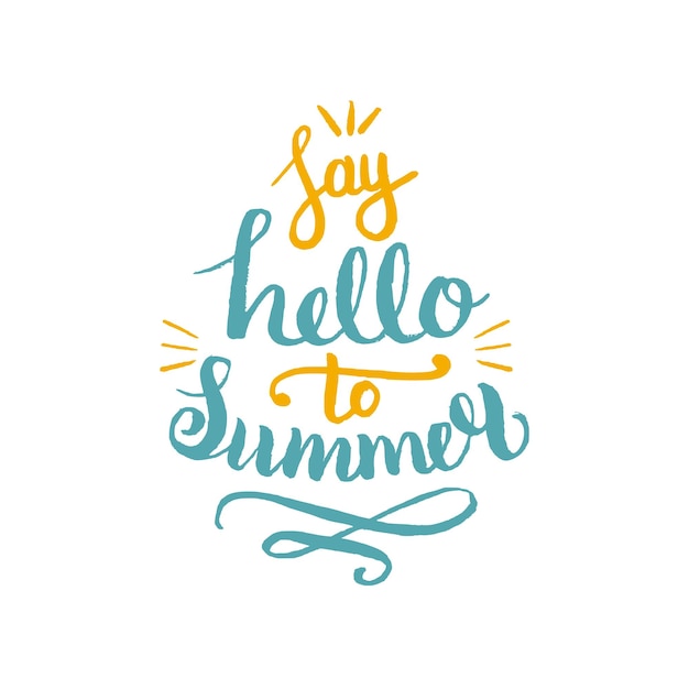 Say hello to summer illustrazione vettoriale sfondo citazione divertente logo o etichetta di design hipster banner poster tipografico ispiratore con scritte a mano