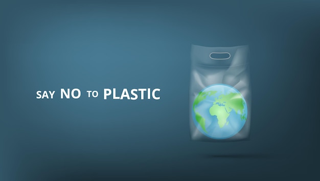 Vector say no to plastic 3d banner template
