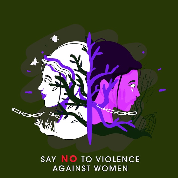 Vector say no to violence against women concept based poster design with crying women face illustration for awareness