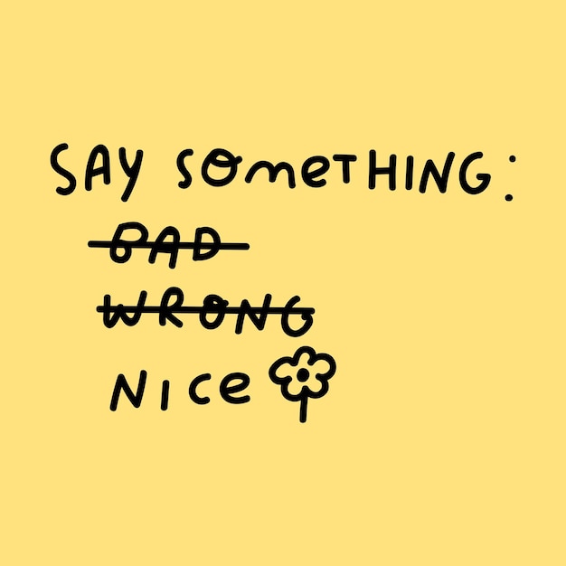 Say something nice. Funny hand drawn lettering phrase on yellow background.