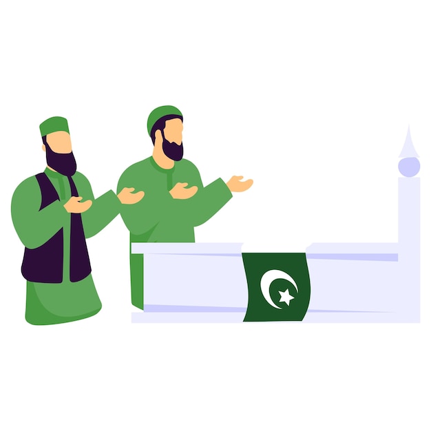 Vettore dicendo fatiha alla tomba di allama iqbal concetto persona che alza la mano per dua vettore yaumepakistan