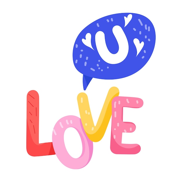 A scalable flat sticker icon of love lettering