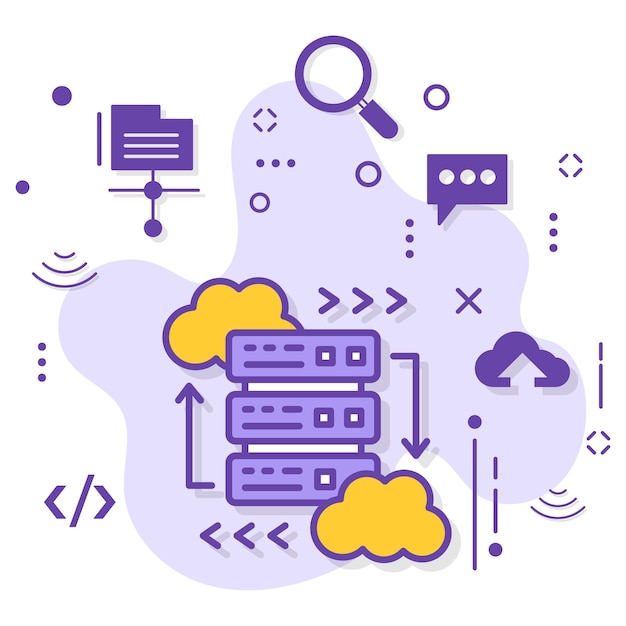 Vector scalable transaction storage vector icon design, cloud data center and web hosting services symbol