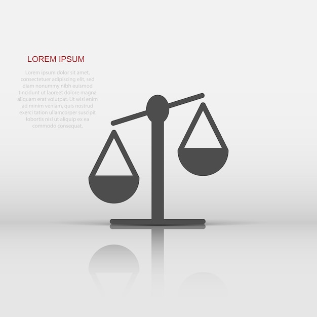 Scale balance icon in flat style Justice vector illustration on white isolated background Judgment business concept