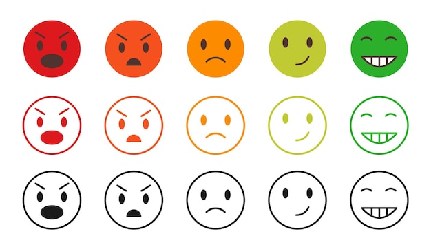 Scale emoji set Red orange green emoticon collection Mood facial smiles Angry happy sad faces