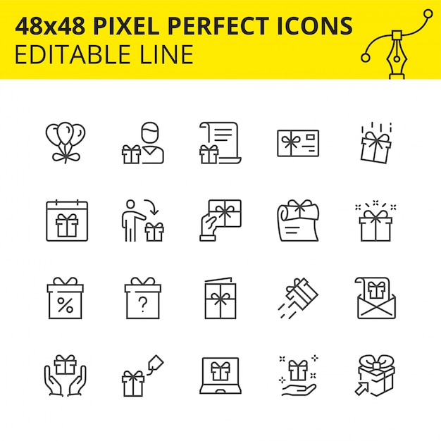 Vector scaled icons of gift and surprise boxes.