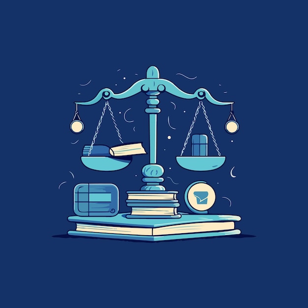 Bilancia della giustizia e illustrazione di libri